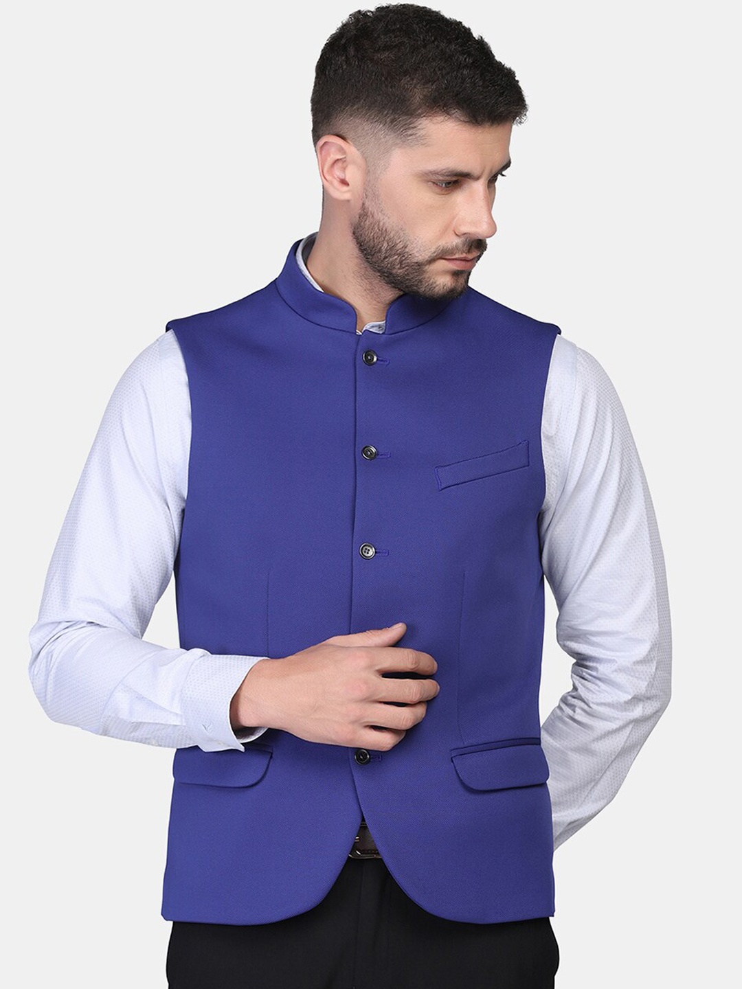 

Blackberrys Men Blue Slim-Fit Nehru Jacket
