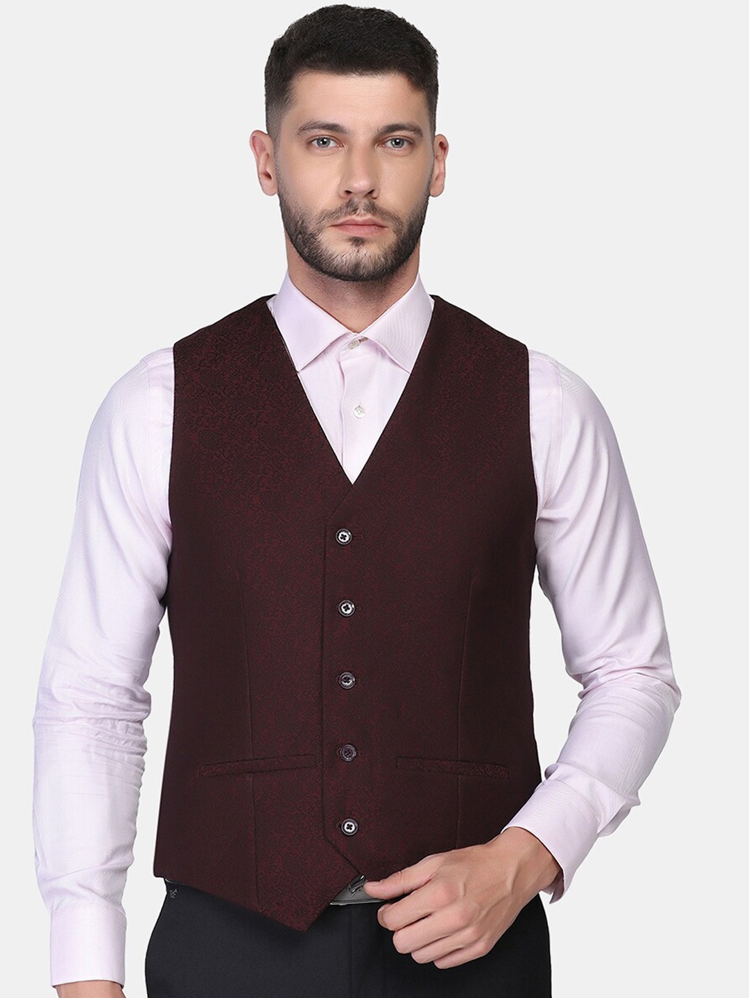 

Blackberrys Men Maroon Solid Slim-Fit Waistcoat