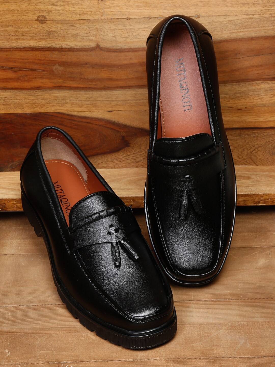 

MUTAQINOTI Men Black Solid Formal Loafers