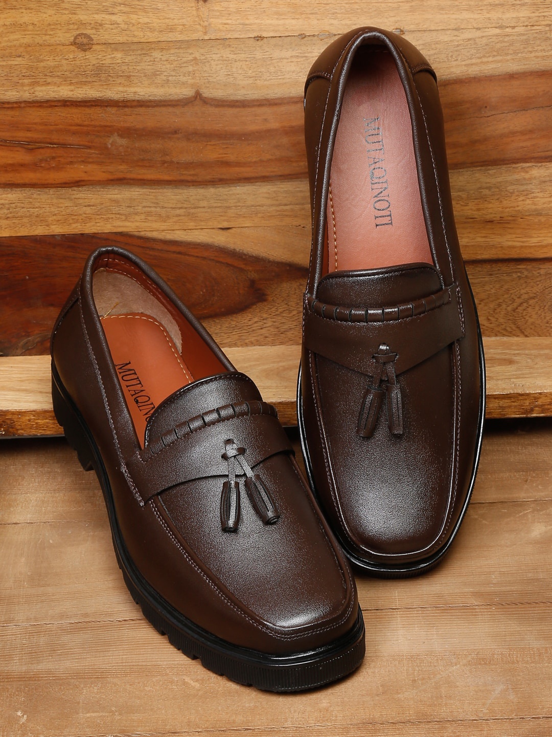 

MUTAQINOTI Men Brown Solid Formal Loafers