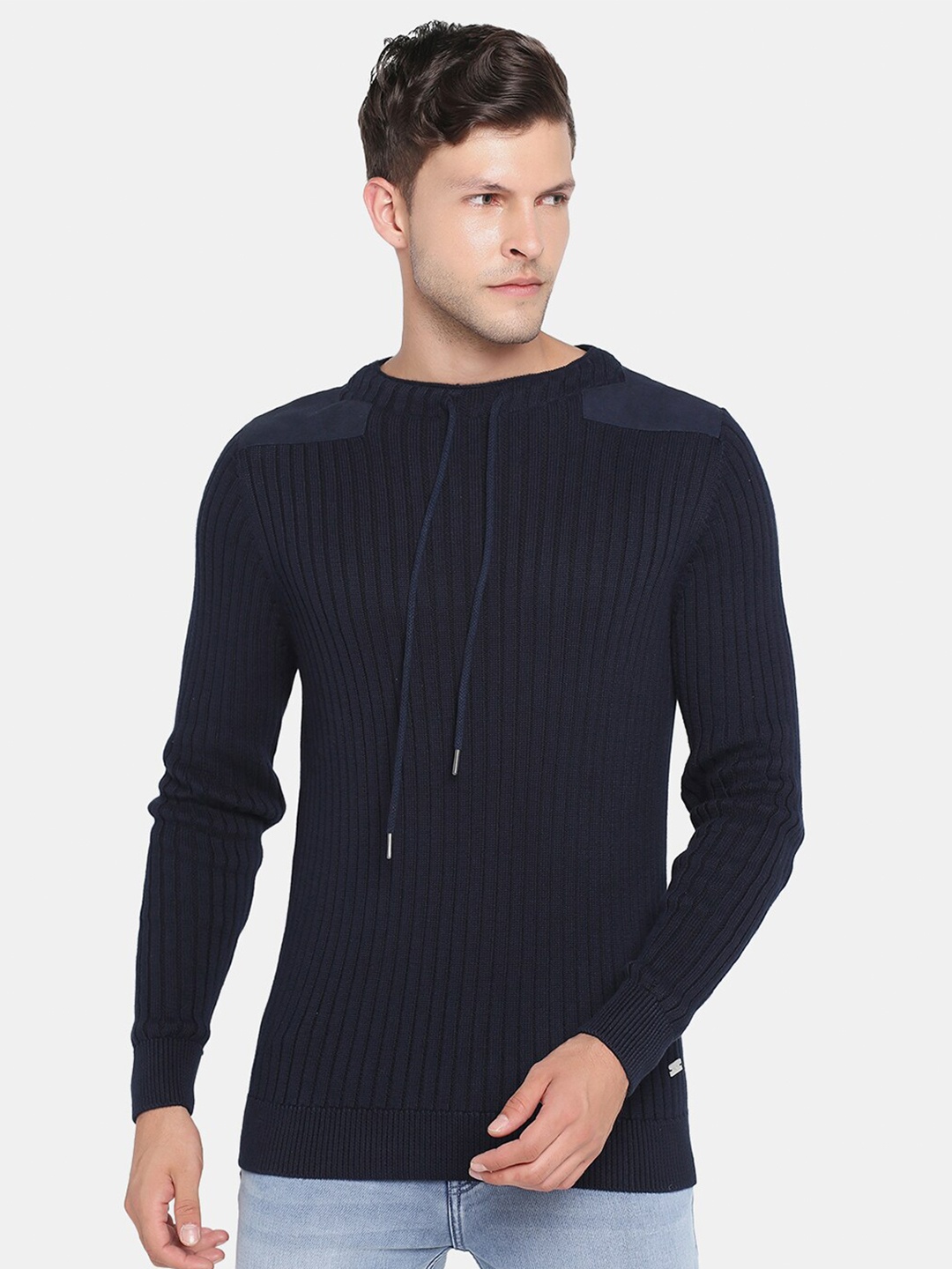 

Blackberrys Men Navy Blue Ribbed Pullover