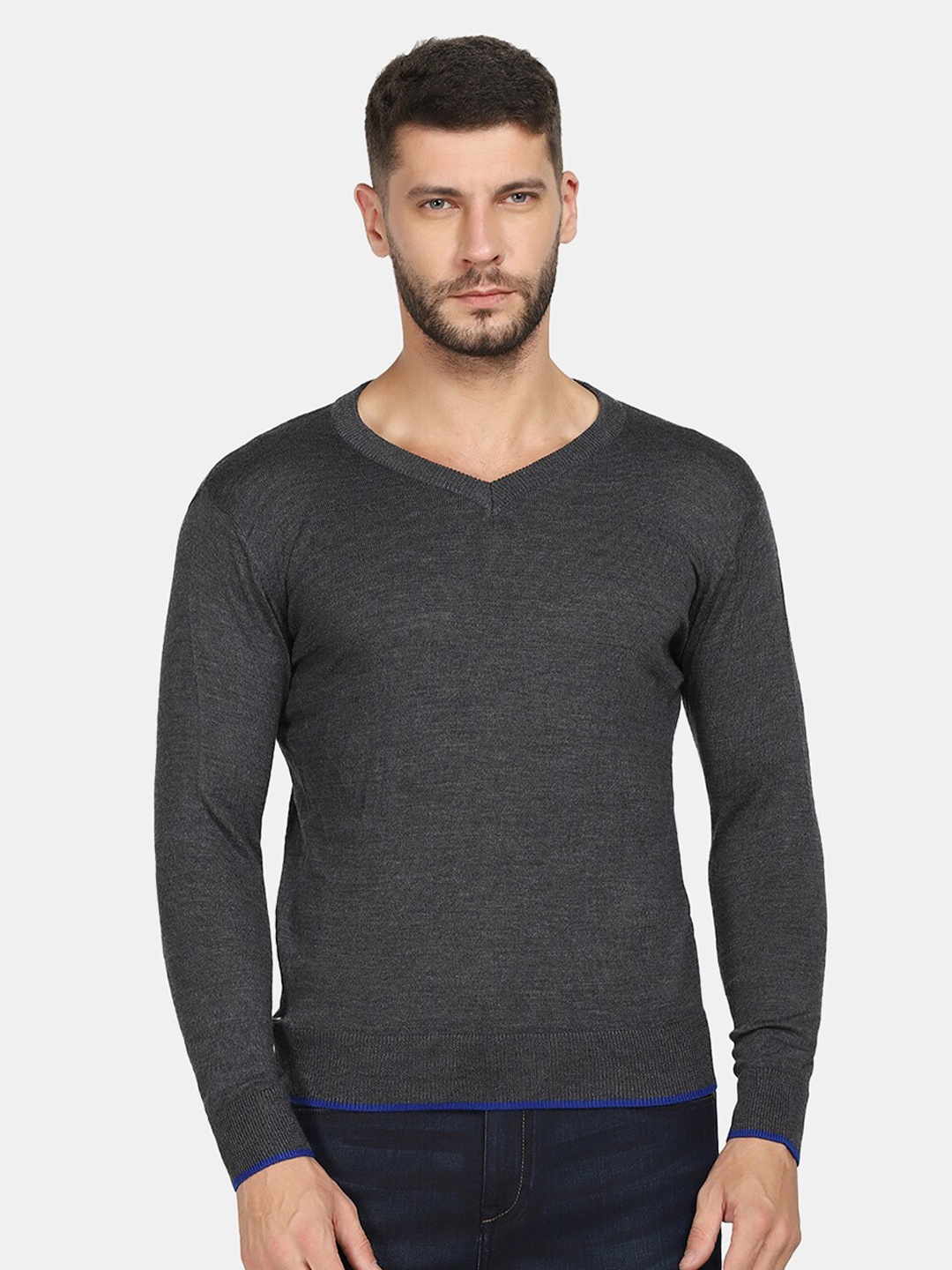 

Blackberrys Men Grey Solid Slim Fit Wool Pullover