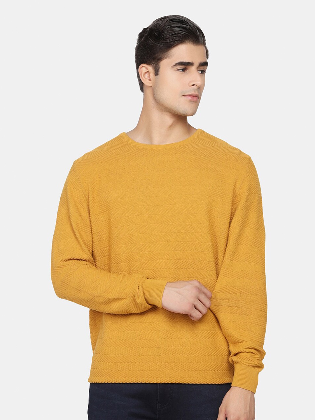 

Blackberrys Men Yellow Self Design Cotton Pullover