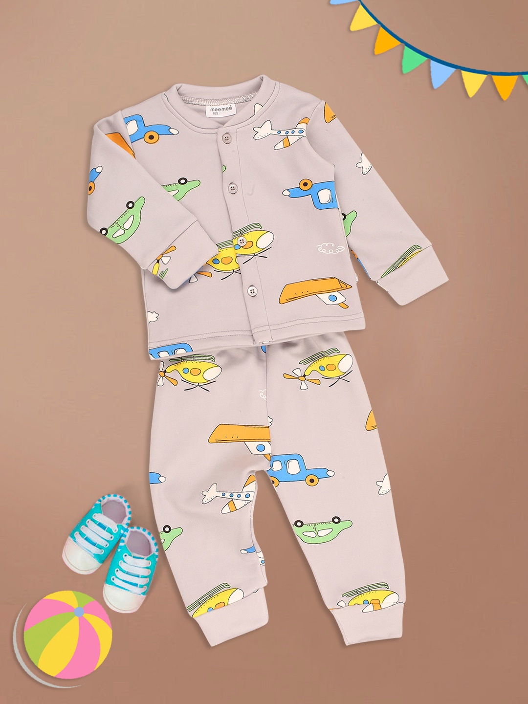 

MeeMee Unisex Kids Peach-Coloured & Blue Printed Night suit