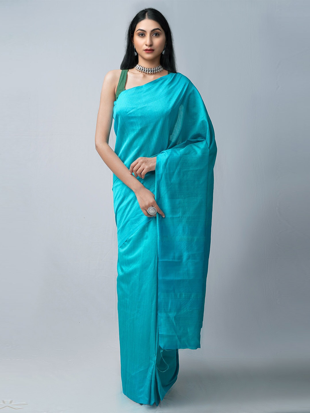 

Unnati Silks Green & Blue Checked Mysore Silk Saree