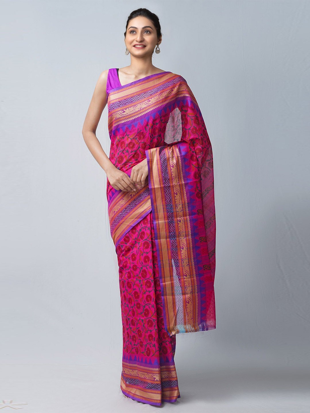 

Unnati Silks Pink & Violet Ethnic Motifs Zari Kanjeevaram Saree