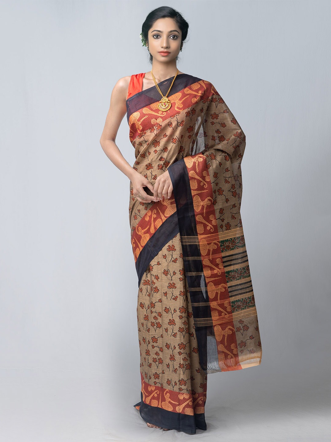 

Unnati Silks Ethnic Motifs Kanjeevaram Saree, Brown