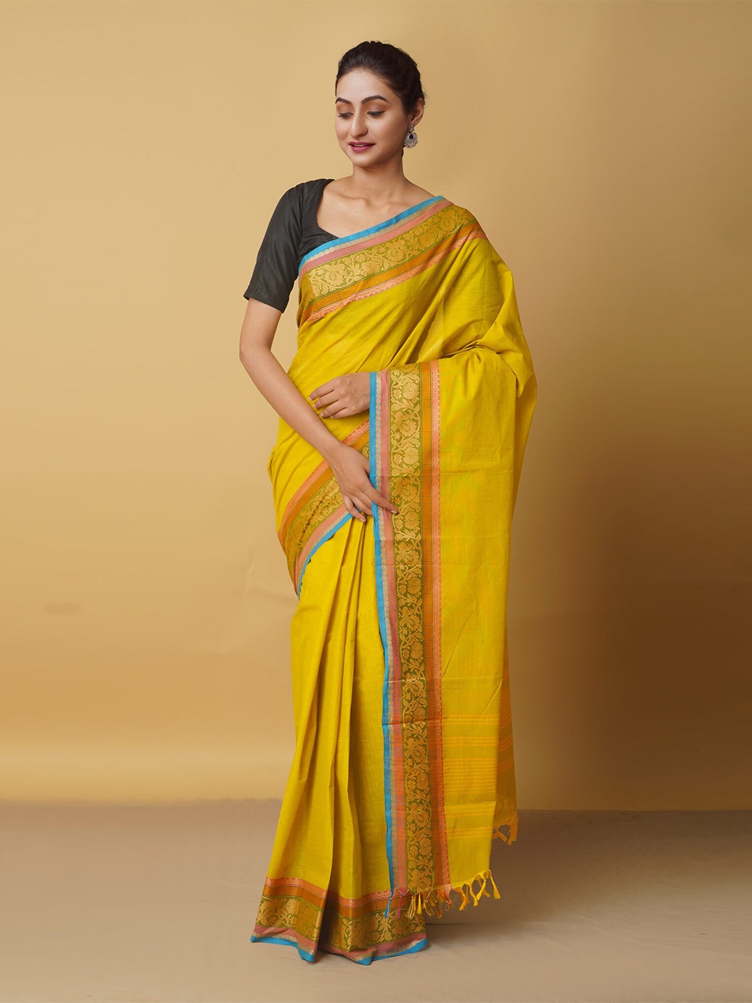 

Unnati Silks Yellow Woven Design Pure Cotton Chettinad Saree