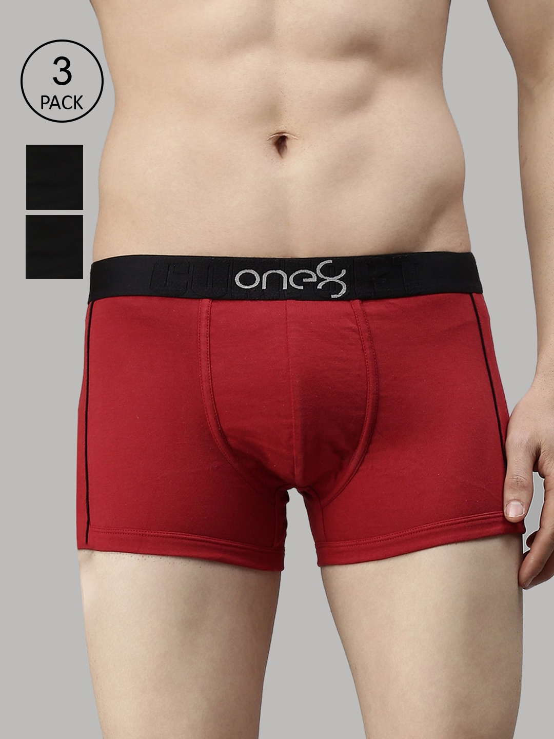 

one8 by Virat Kohli Men Pack of 3 Red & Black Trunks