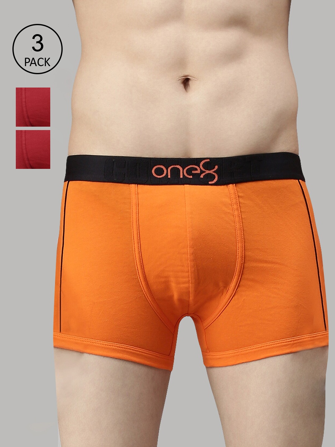

one8 by Virat Kohli Men Pack of 3 Solid Pure Cotton Trunks, Orange