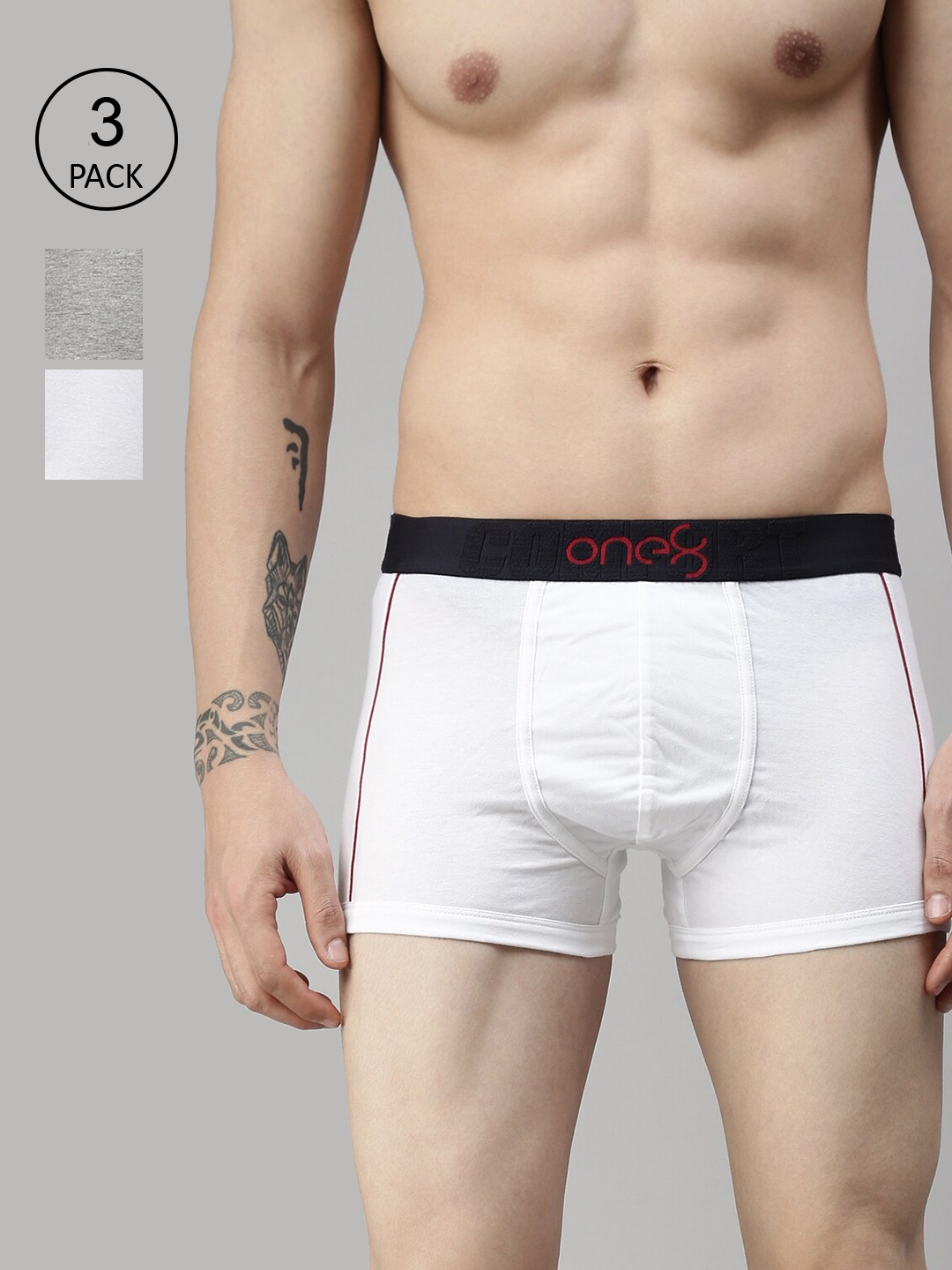 

one8 by Virat Kohli Men Pack Of 3 Solid Pure Cotton Trunks, Grey melange