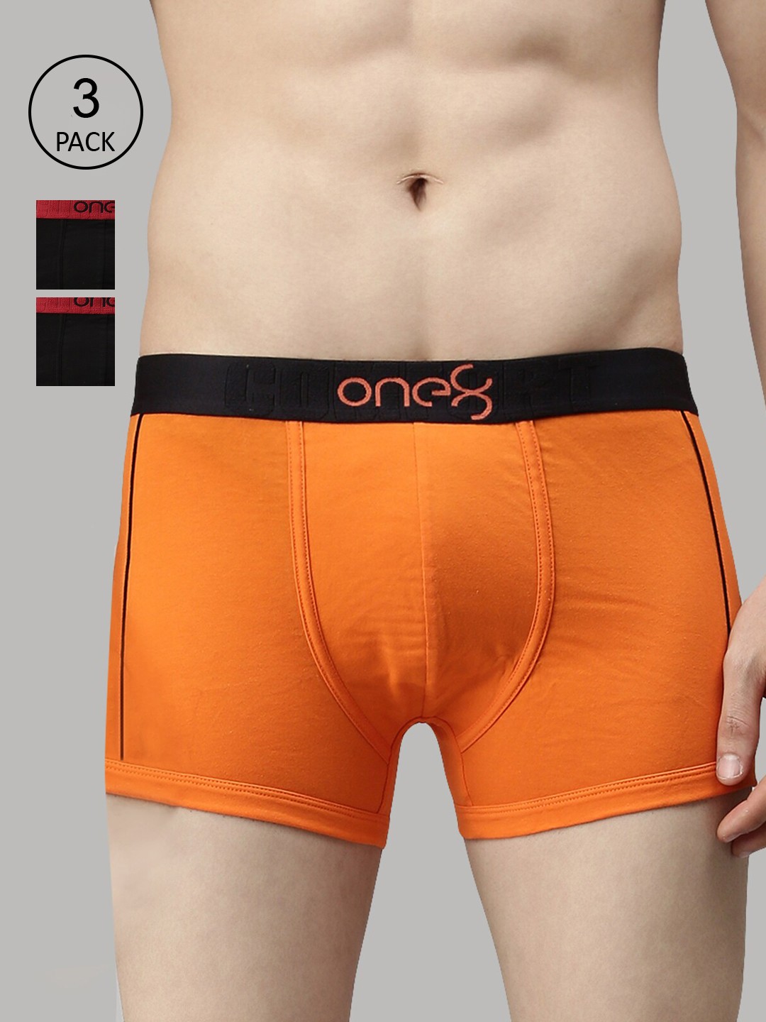 

one8 by Virat Kohli Men Pack Of 3 Solid Pure Cotton Trunk, Black