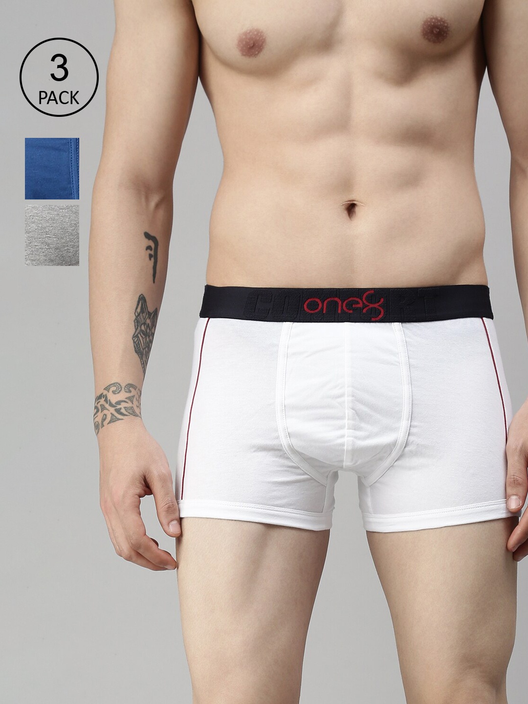

one8 by Virat Kohli Men Pack Of 3 Solid Deo-Soft Cotton Trunks 106-PO3, Grey