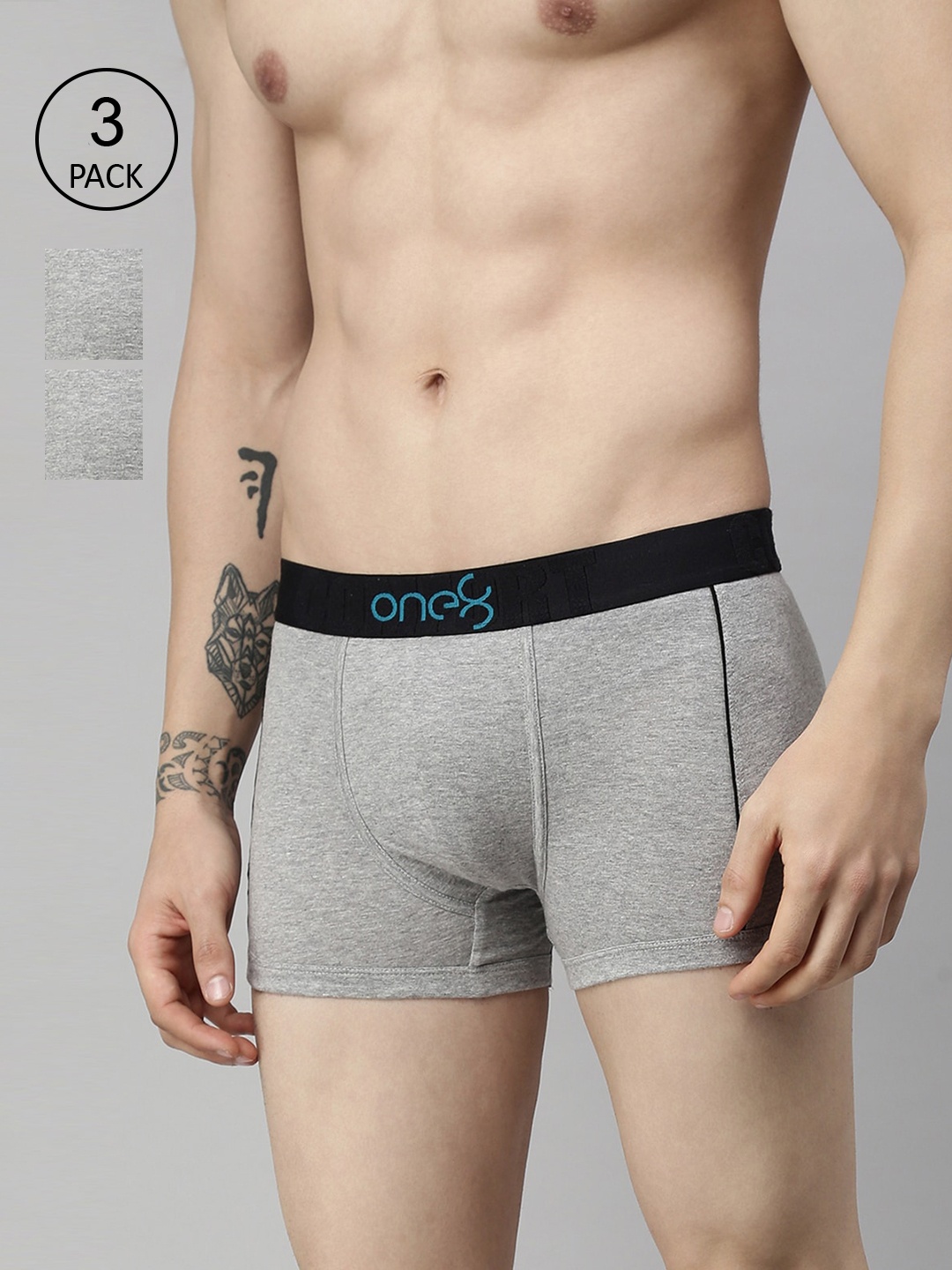 

one8 by Virat Kohli Men Pack Of 3 Solid Pure Cotton Trunks, Grey