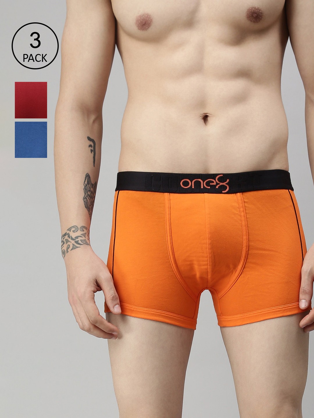 

one8 by Virat Kohli Men Pack Of 3 Solid Pure Cotton Trunks, Blue