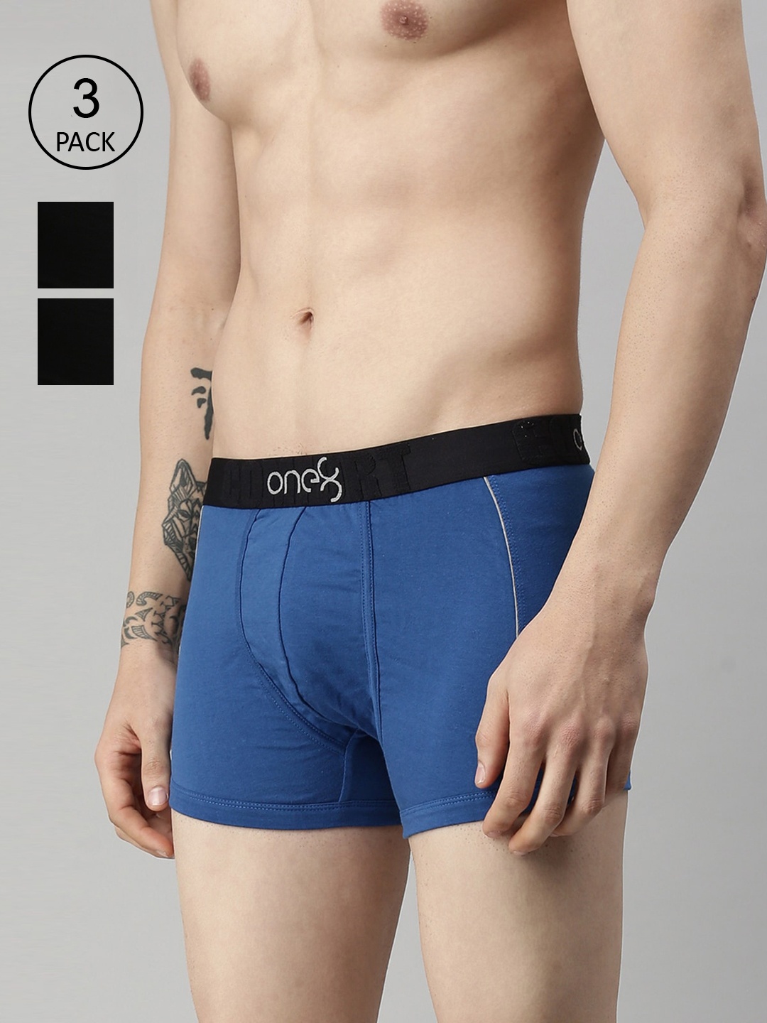 

one8 by Virat Kohli Men Pack Of 3 Solid Cotton Trunks 106-PO3, Black