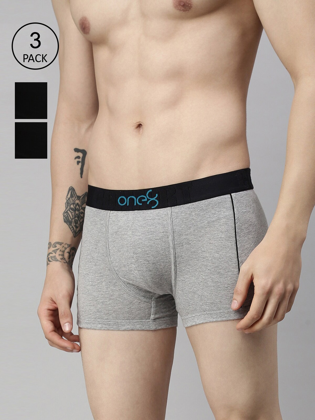 

one8 by Virat Kohli Men Pack of 3 Solid Pure Cotton Trunks, Grey