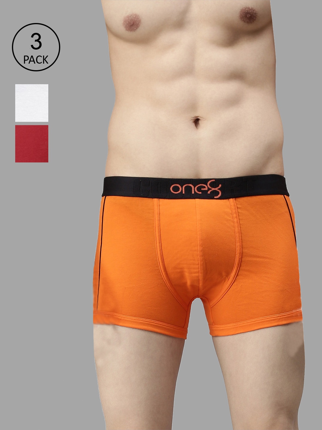 

one8 by Virat Kohli Men Pack Of 3 Solid Pure Cotton Trunks, White
