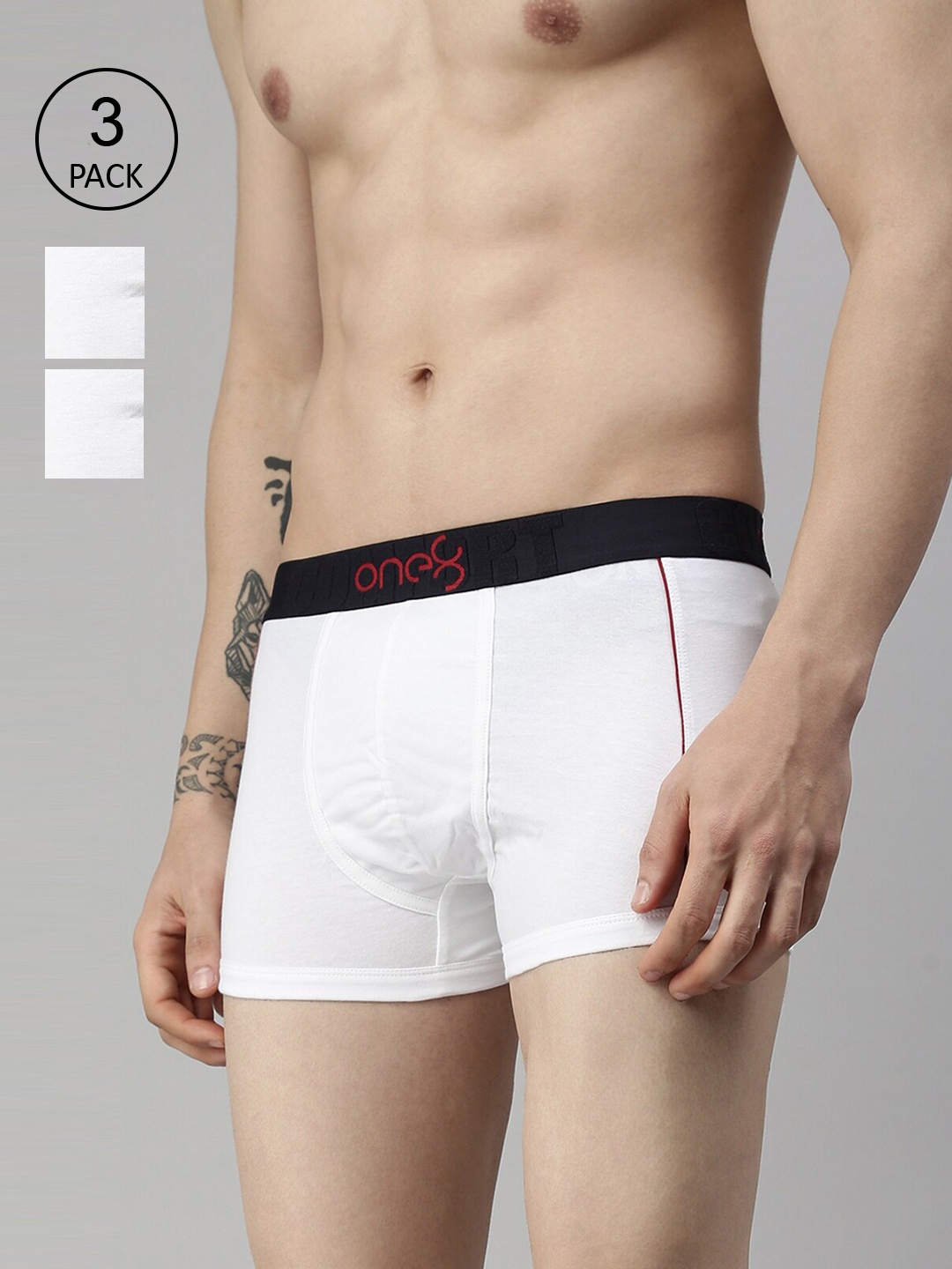 

one8 by Virat Kohli Men Pack Of 3 White Solid Cotton Deo-Soft Trunks