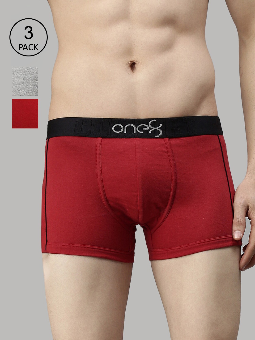 

one8 by Virat Kohli Men Pack Of 3 Solid Boxer Trunk, Maroon