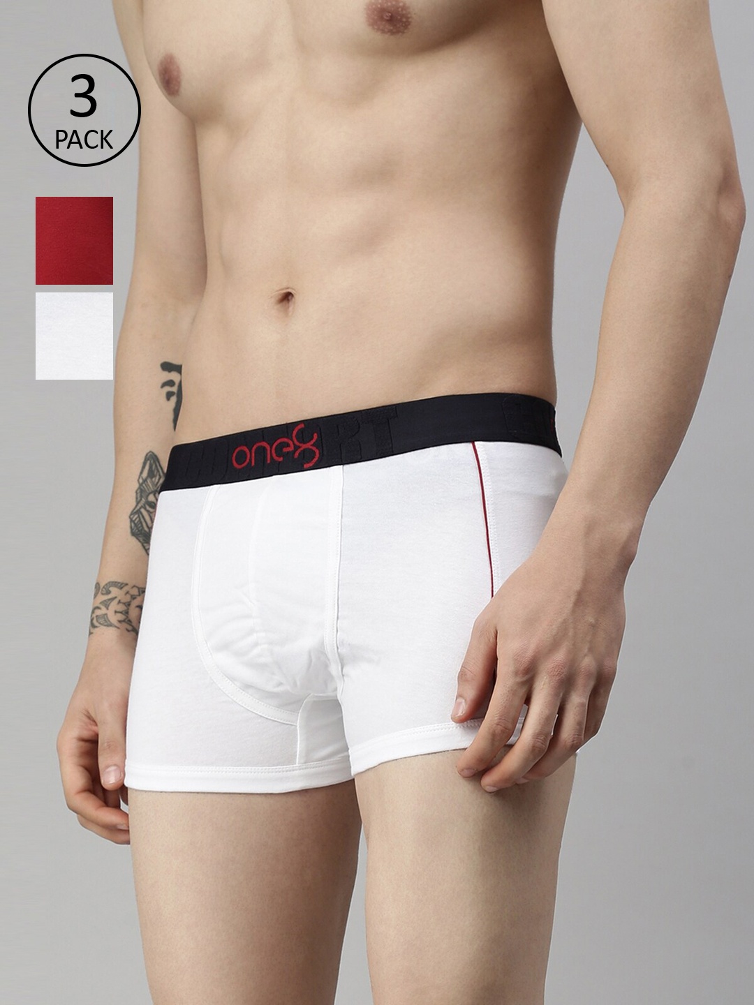 

one8 by Virat Kohli Men Pack of 3 White & Red Solid Cotton Trunk