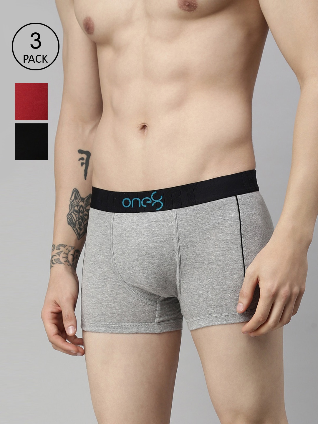 

one8 by Virat Kohli Men Pack Of 3 Solid Cotton Trunks, Black