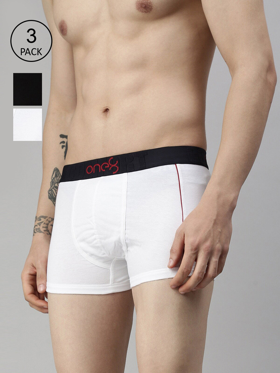 

one8 by Virat Kohli Men Black & White Pack Of 3 Solid Cotton Trunk