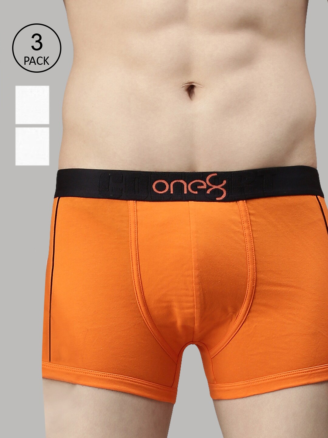 

one8 by Virat Kohli Men Pack Of 3 Orange & White Solid Pure Cotton Trunks