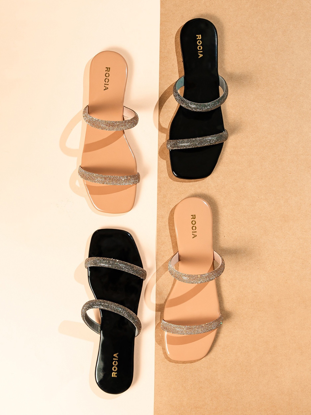 

Rocia Women Black Embellished Open Toe Flats