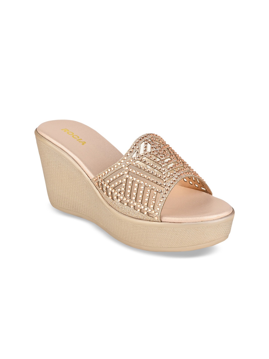 

Rocia Rose Gold Embellished Ethnic Wedge Heels