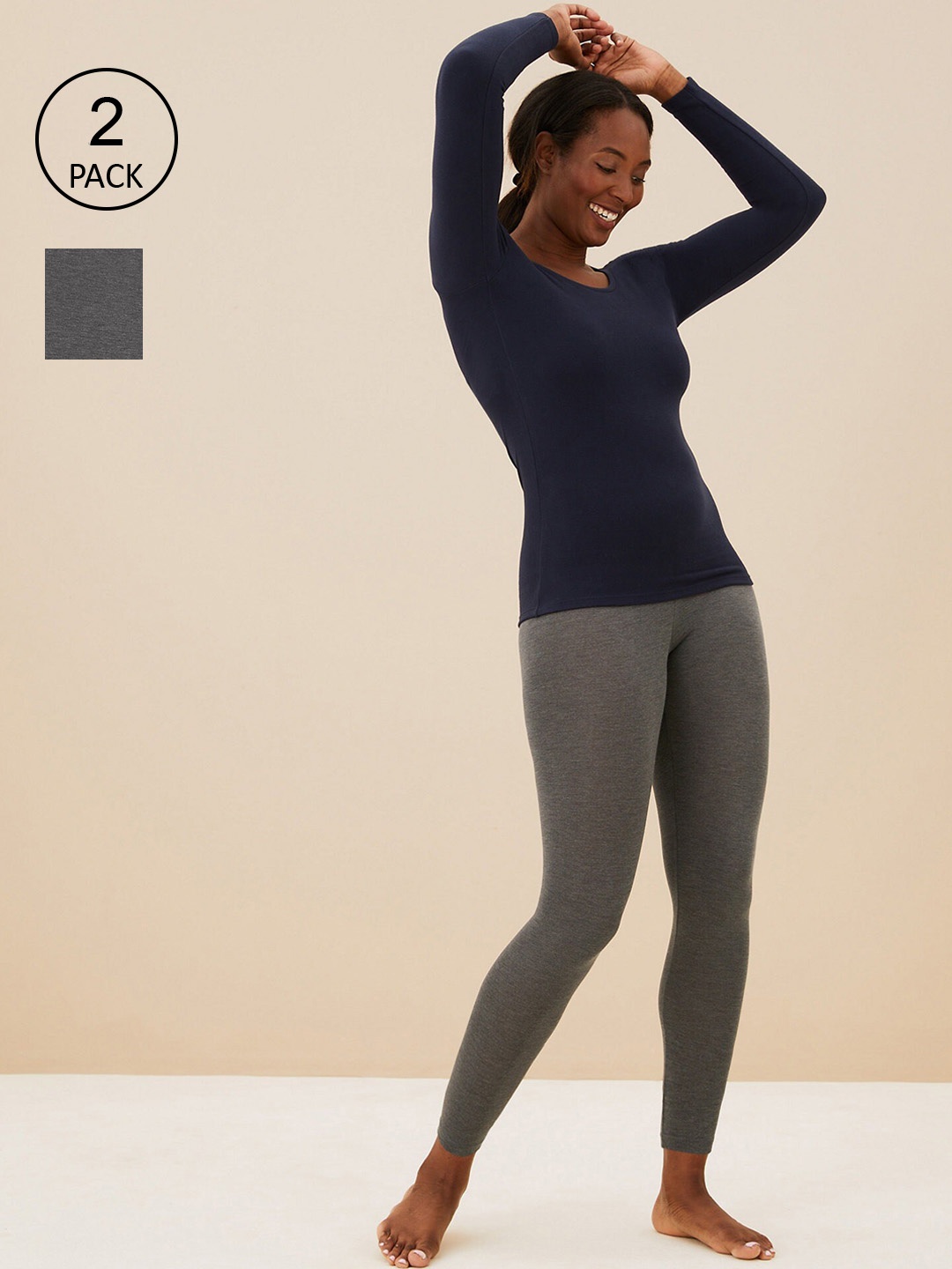 

Marks & Spencer Women Pack Of 2 Solid Thermal Bottom, Grey