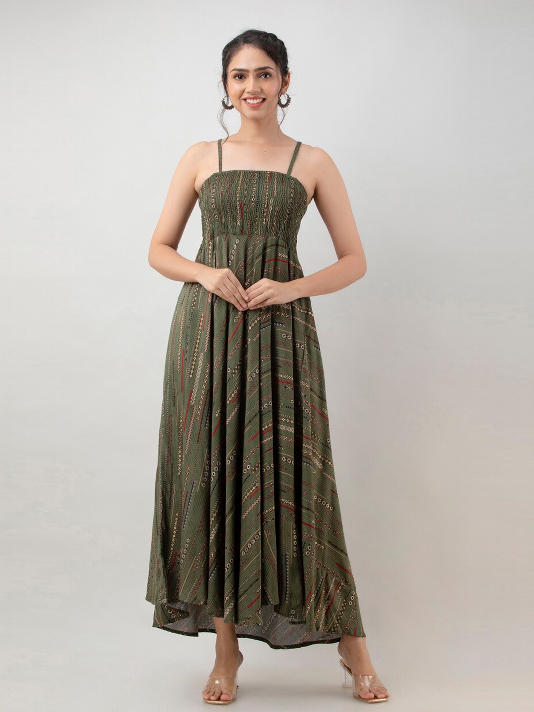 

Aawari Green Foil Printed Maxi Dress