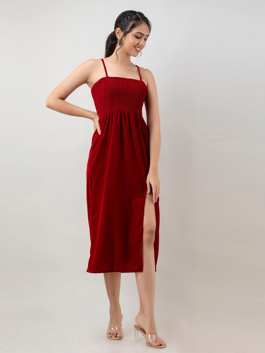 

Aawari Maroon Sheath Midi Dress