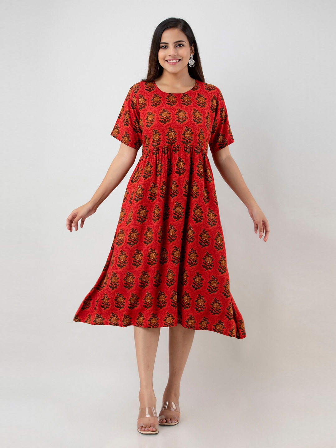 

Aawari Red Floral Midi Dress