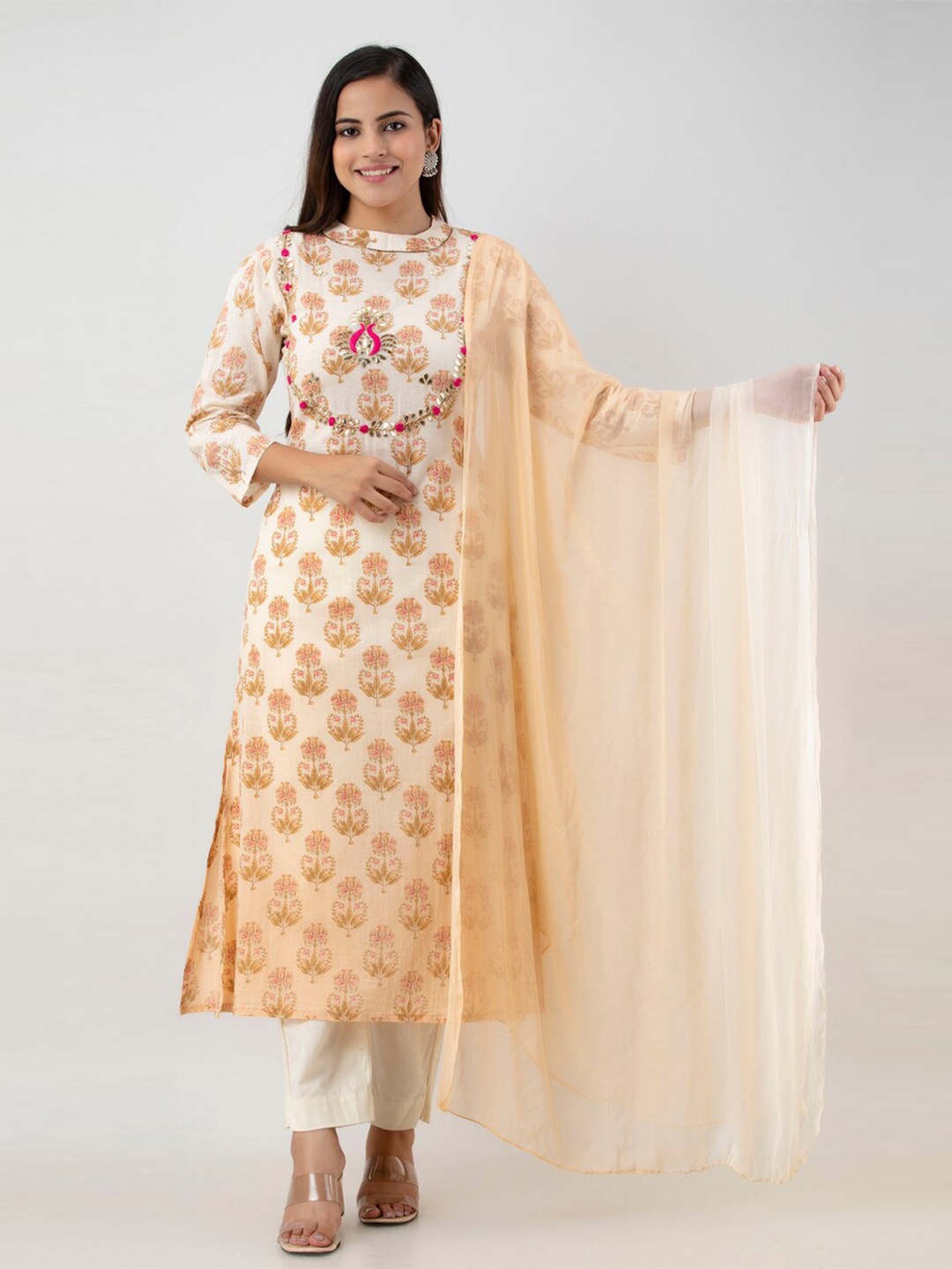 

Aawari Khaki Floral Printed Kurti