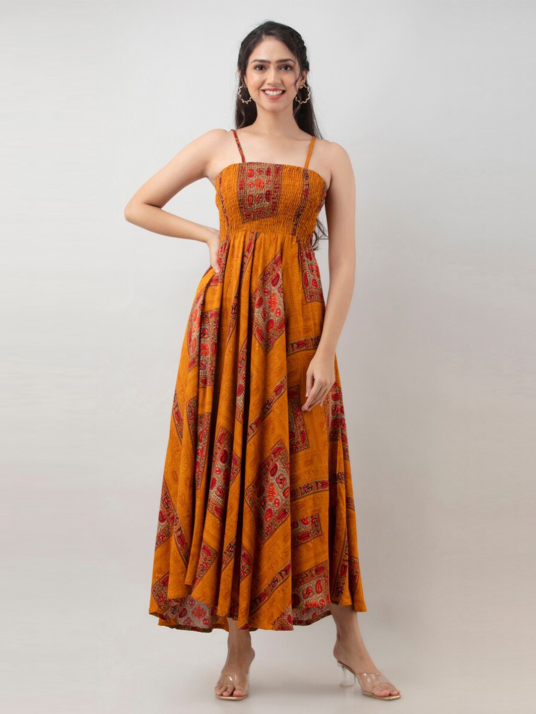 

Aawari Mustard Yellow Halter Neck Maxi Maxi Dress