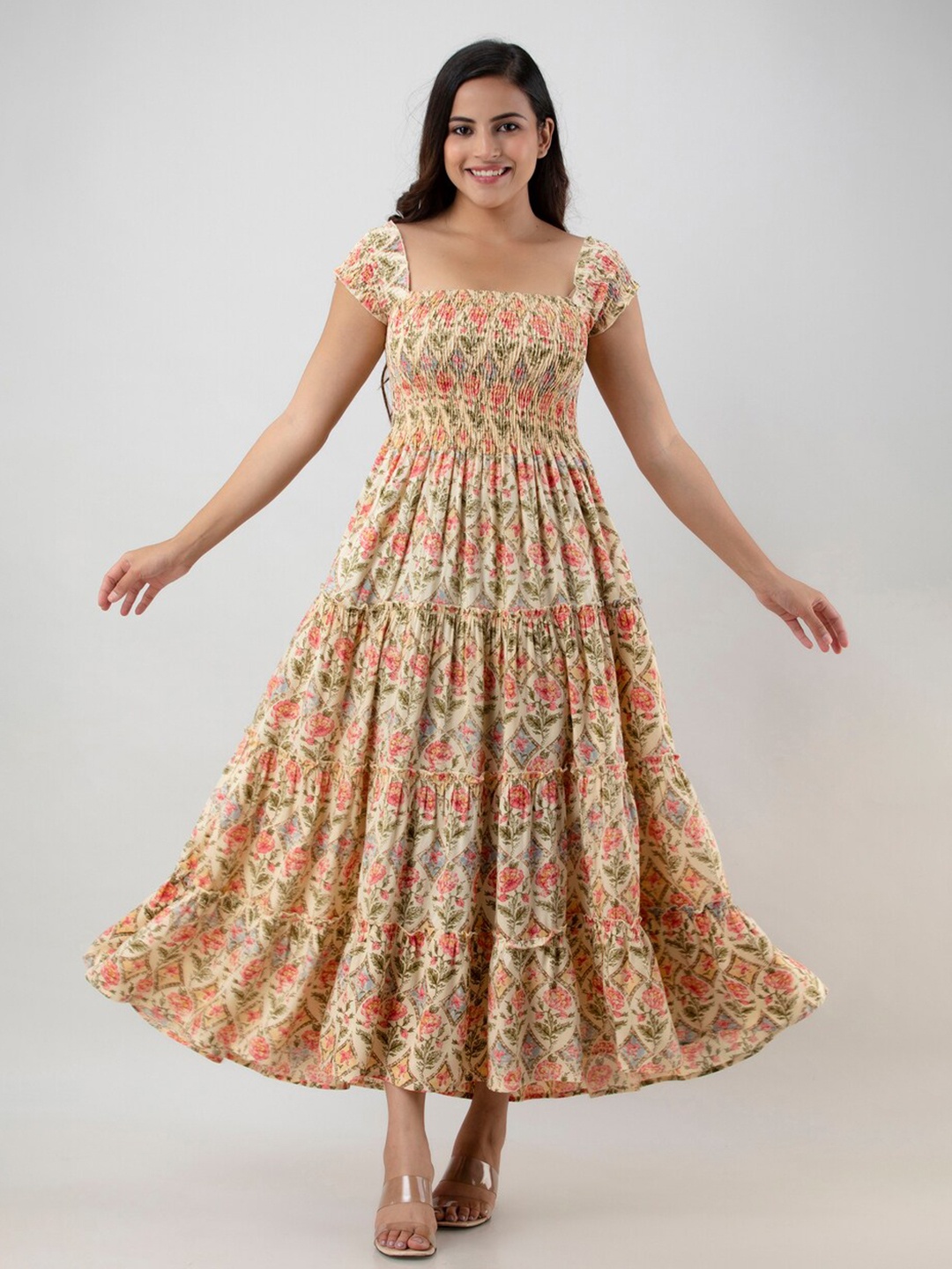 

Aawari Cream-Coloured Floral Maxi Maxi Dress