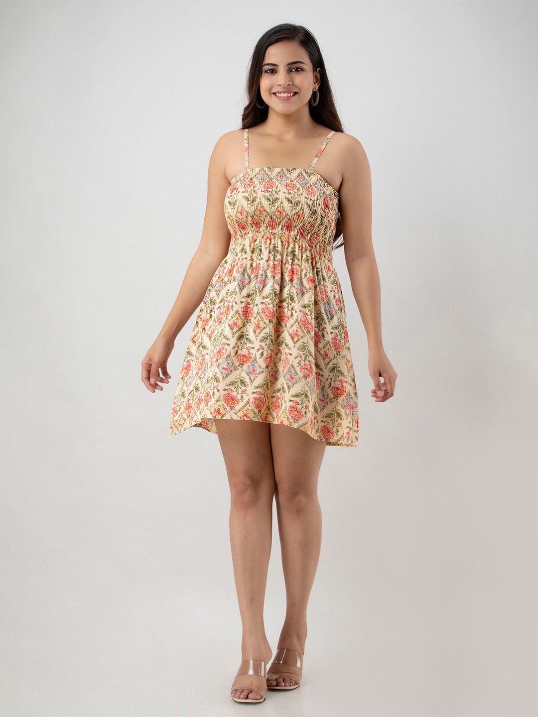 

Aawari Women Cream-Coloured & Pink Floral Dress