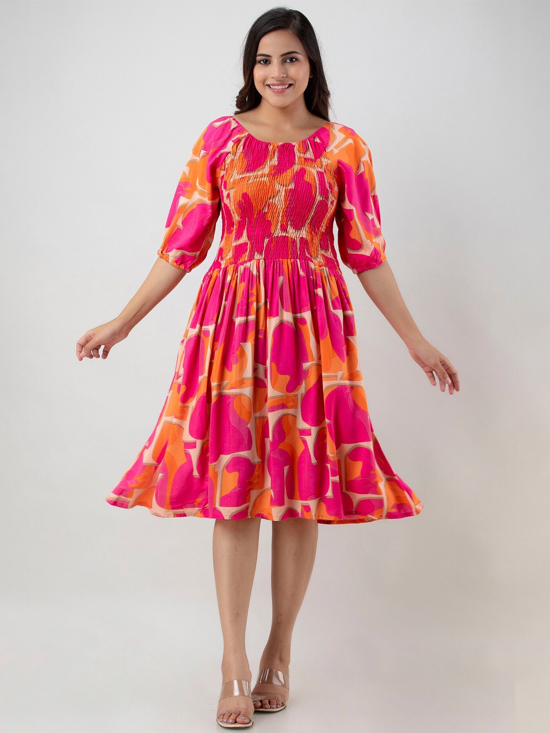 

Aawari Women Pink & Orange Fit & Flare Dress