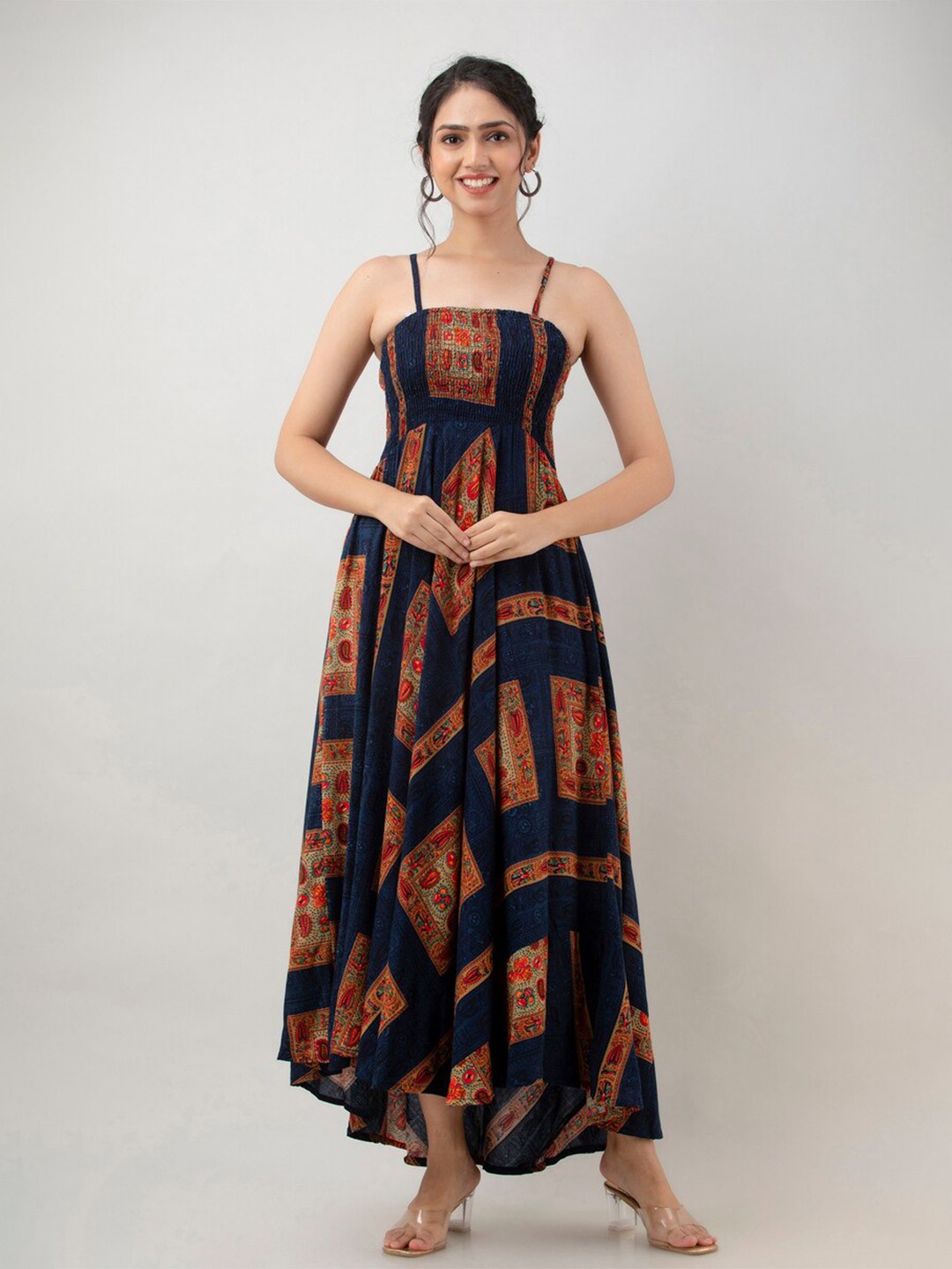 

Aawari Woman Printed Bobbin Maxi Dress, Blue