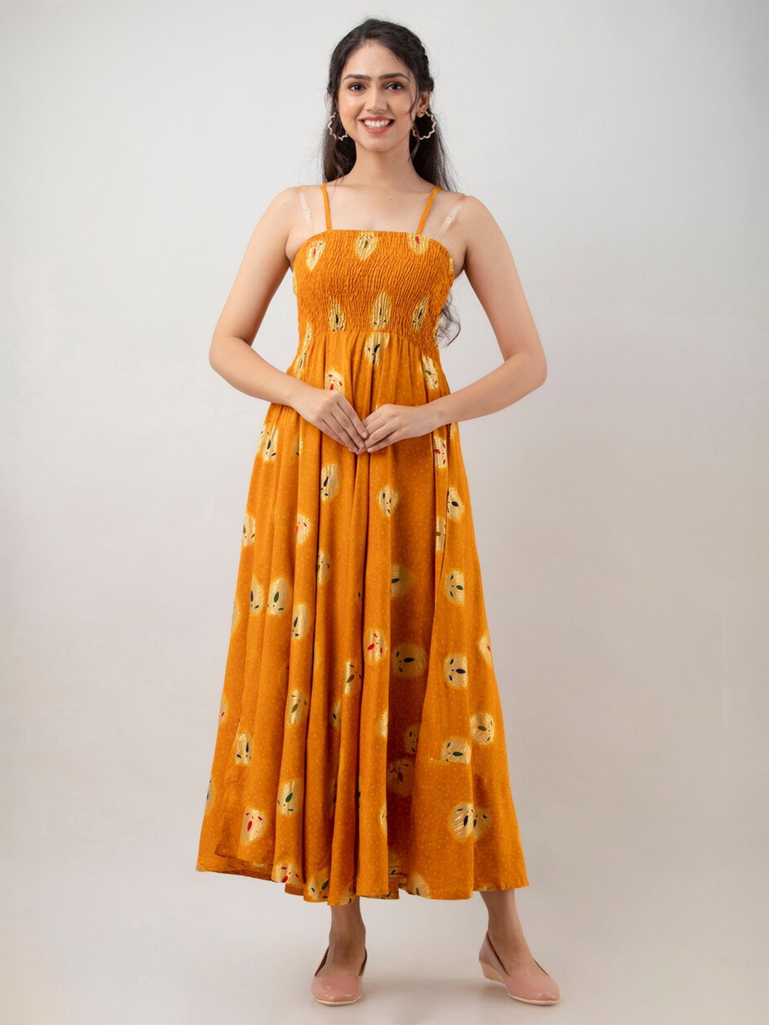 

Aawari Mustard Yellow Floral Maxi Maxi Dress