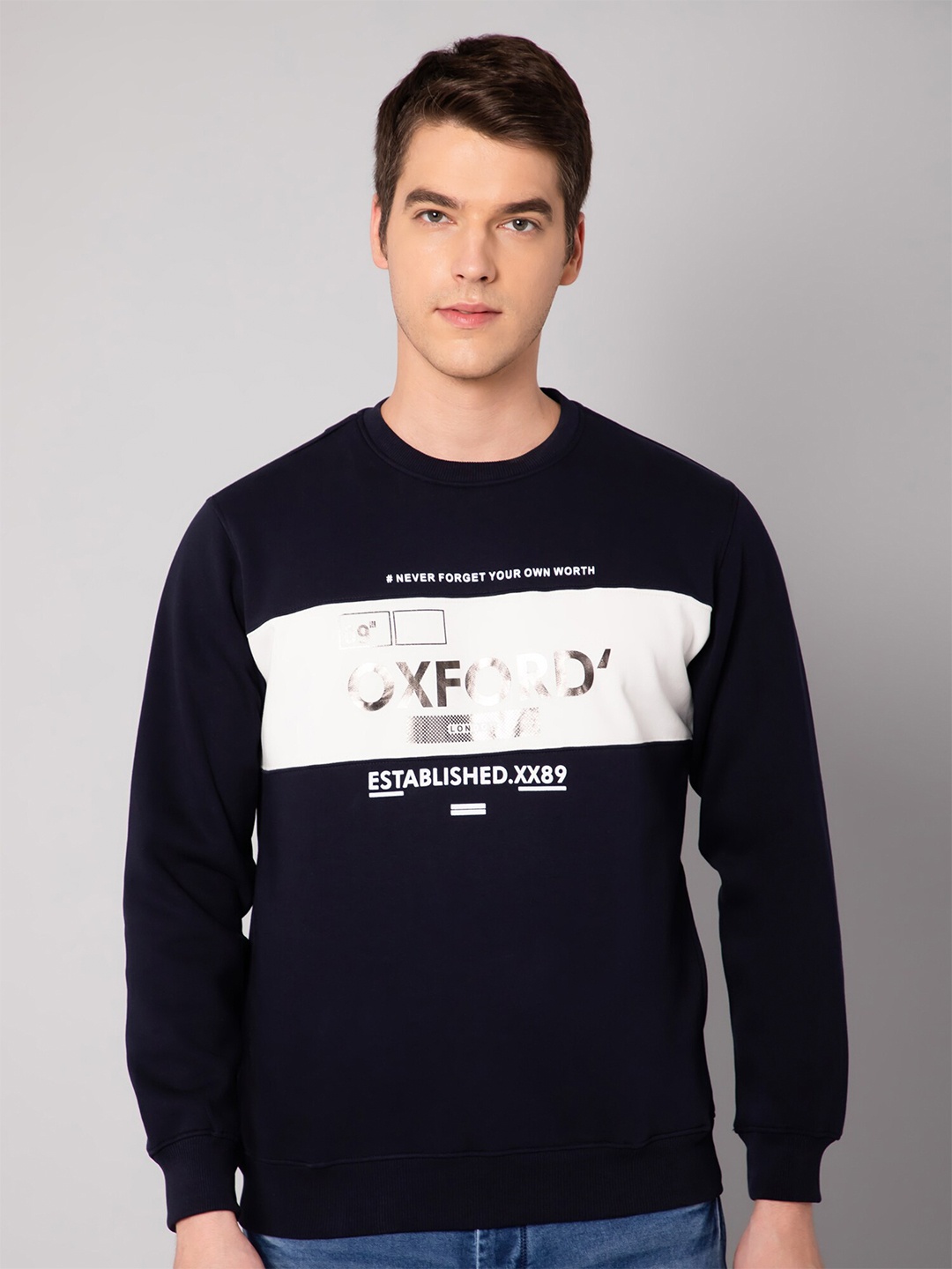 

Cantabil Men Navy Blue Printed Sweatshirt