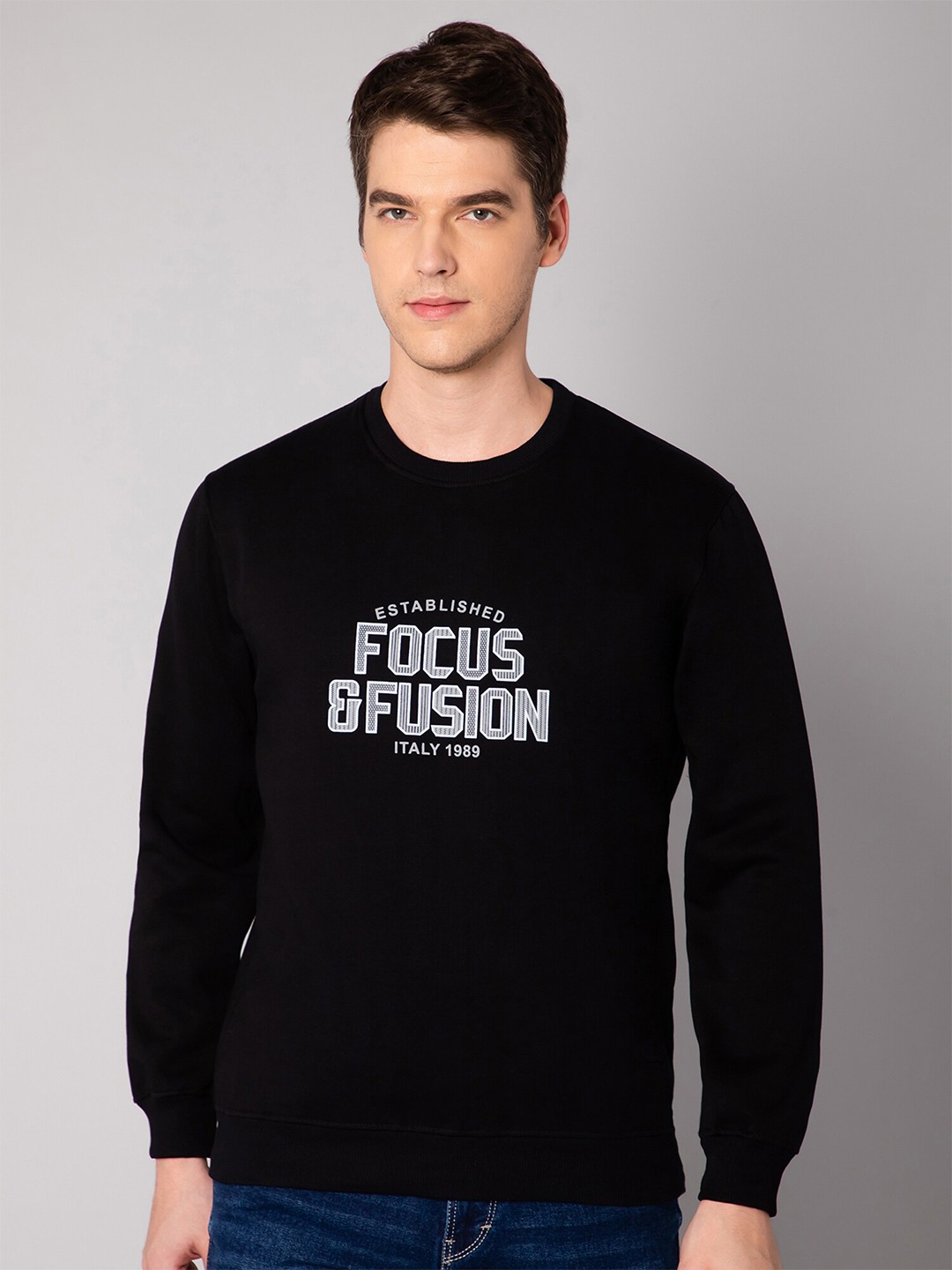 

Cantabil Men Navy Blue Printed Sweatshirt