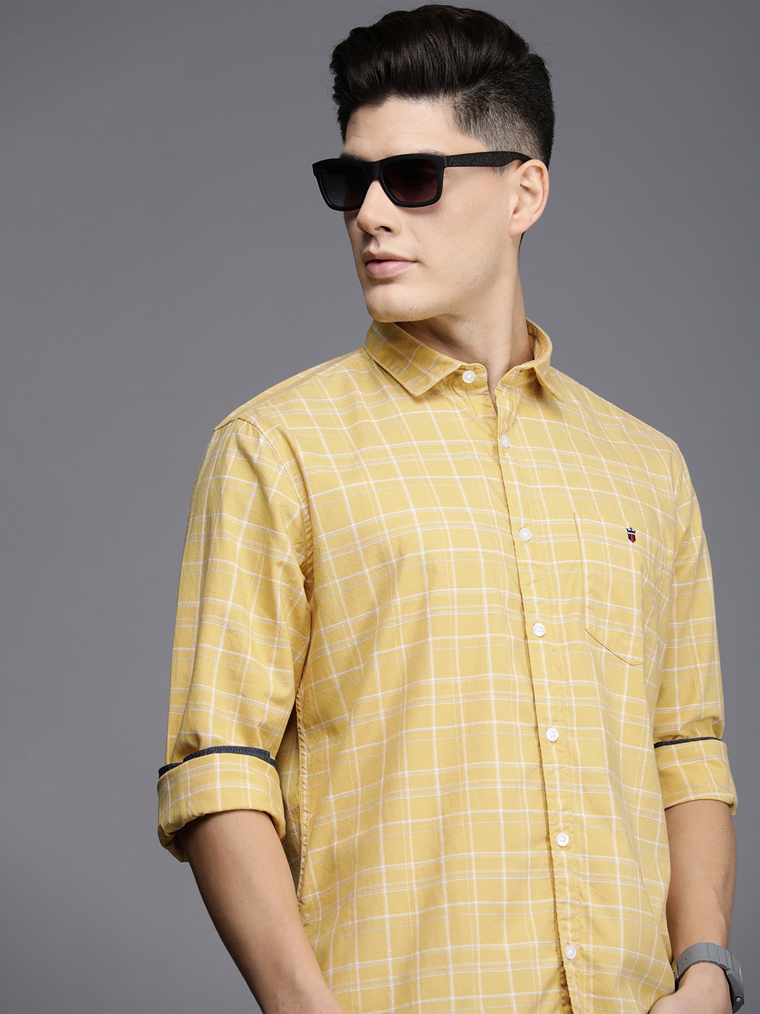 

Louis Philippe Jeans Men Slim Fit Checked Pure Cotton Casual Shirt, Yellow