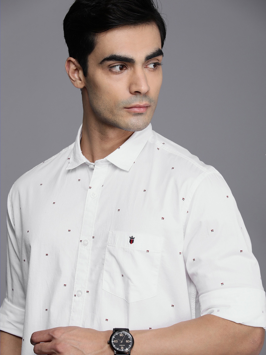 

Louis Philippe Jeans Men White Geometric Printed Slim Fit Pure Cotton Casual Shirt