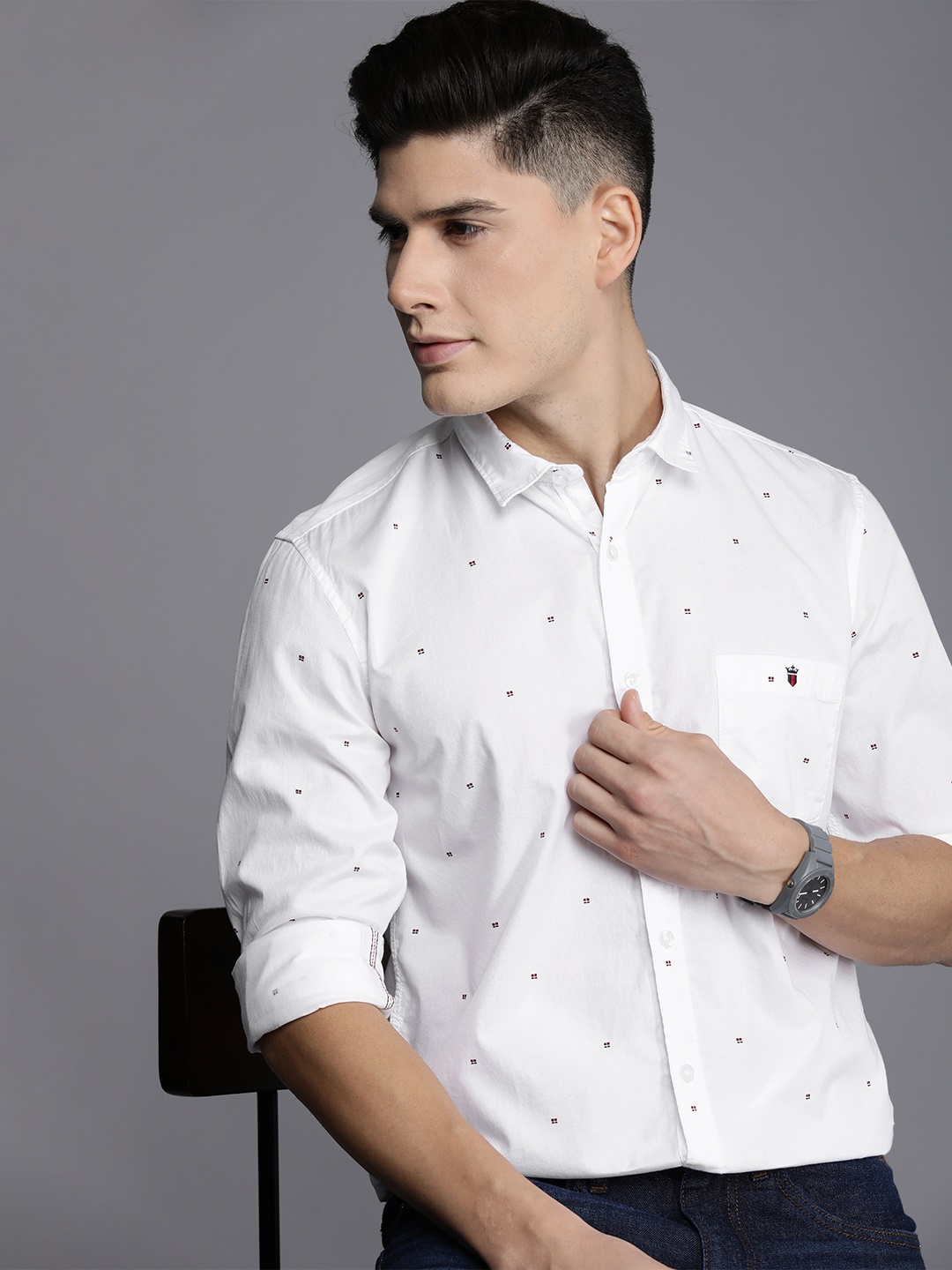 

Louis Philippe Jeans Men Super Slim Fit Printed Pure Cotton Casual Shirt, White