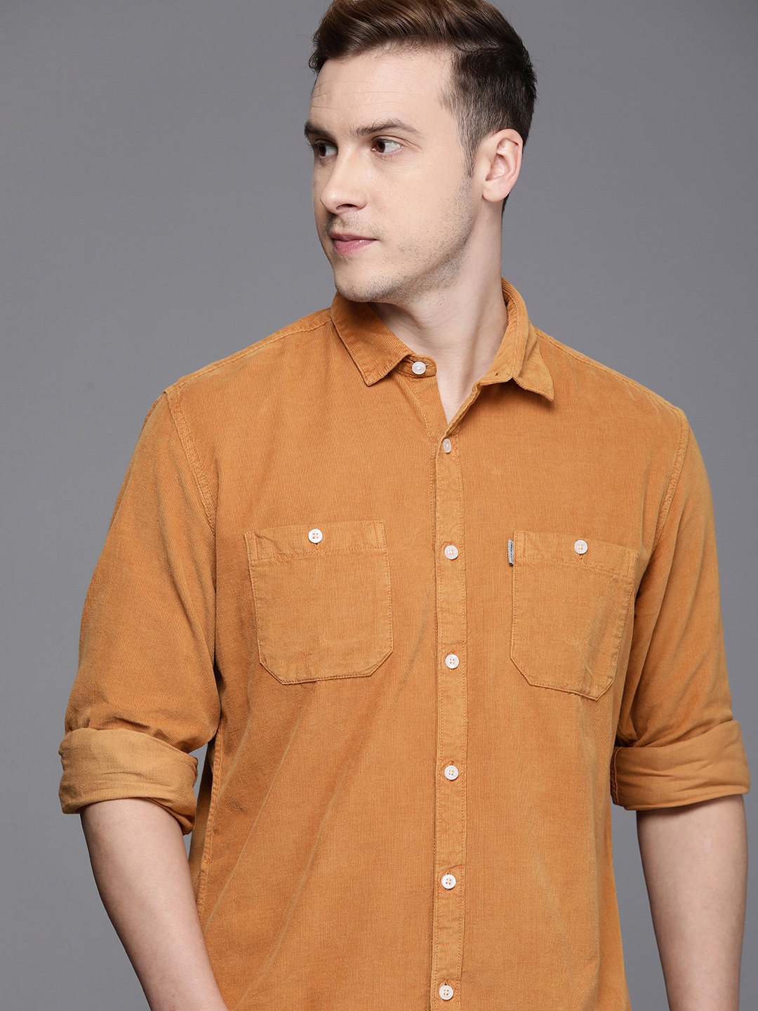 

Louis Philippe Jeans Men Pure Cotton Slim Fit Casual Shirt, Mustard