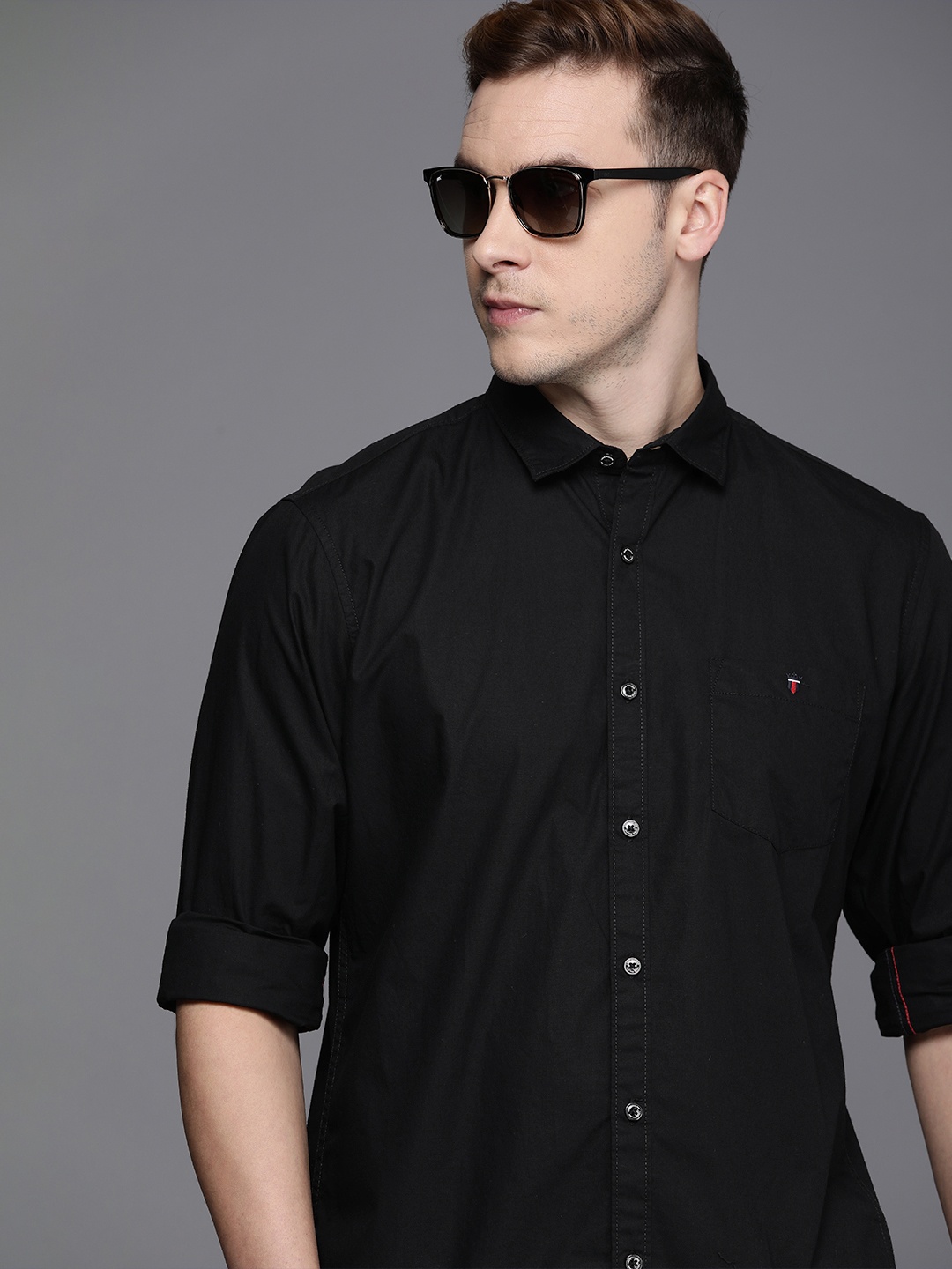 

Louis Philippe Jeans Men Pure Cotton Slim Fit Casual Shirt, Black