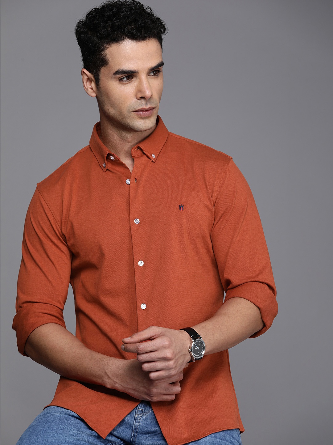 

Louis Philippe Jeans Pure Cotton Slim Fit Opaque Casual Shirt, Rust