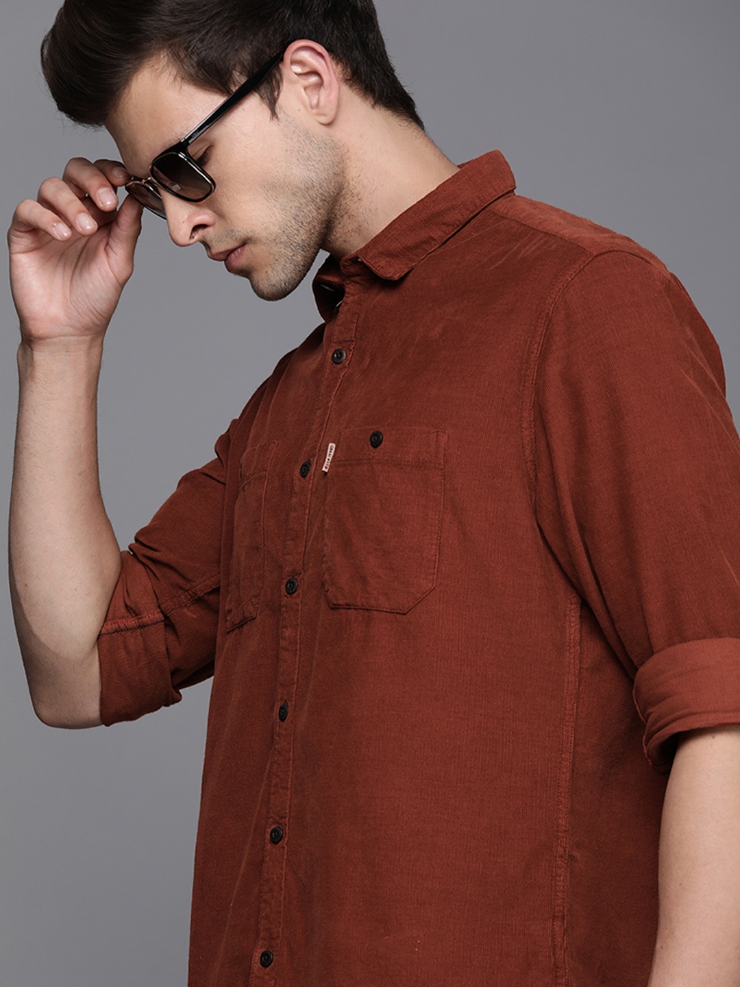 

Louis Philippe Jeans Men Pure Cotton Corduroy Slim Fit Casual Shirt, Rust